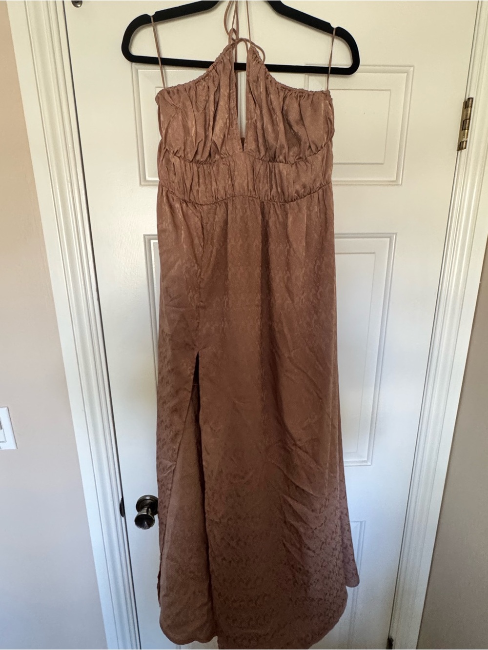Kittenish Nude/Tan Slip Maxi Dress with Front Slit